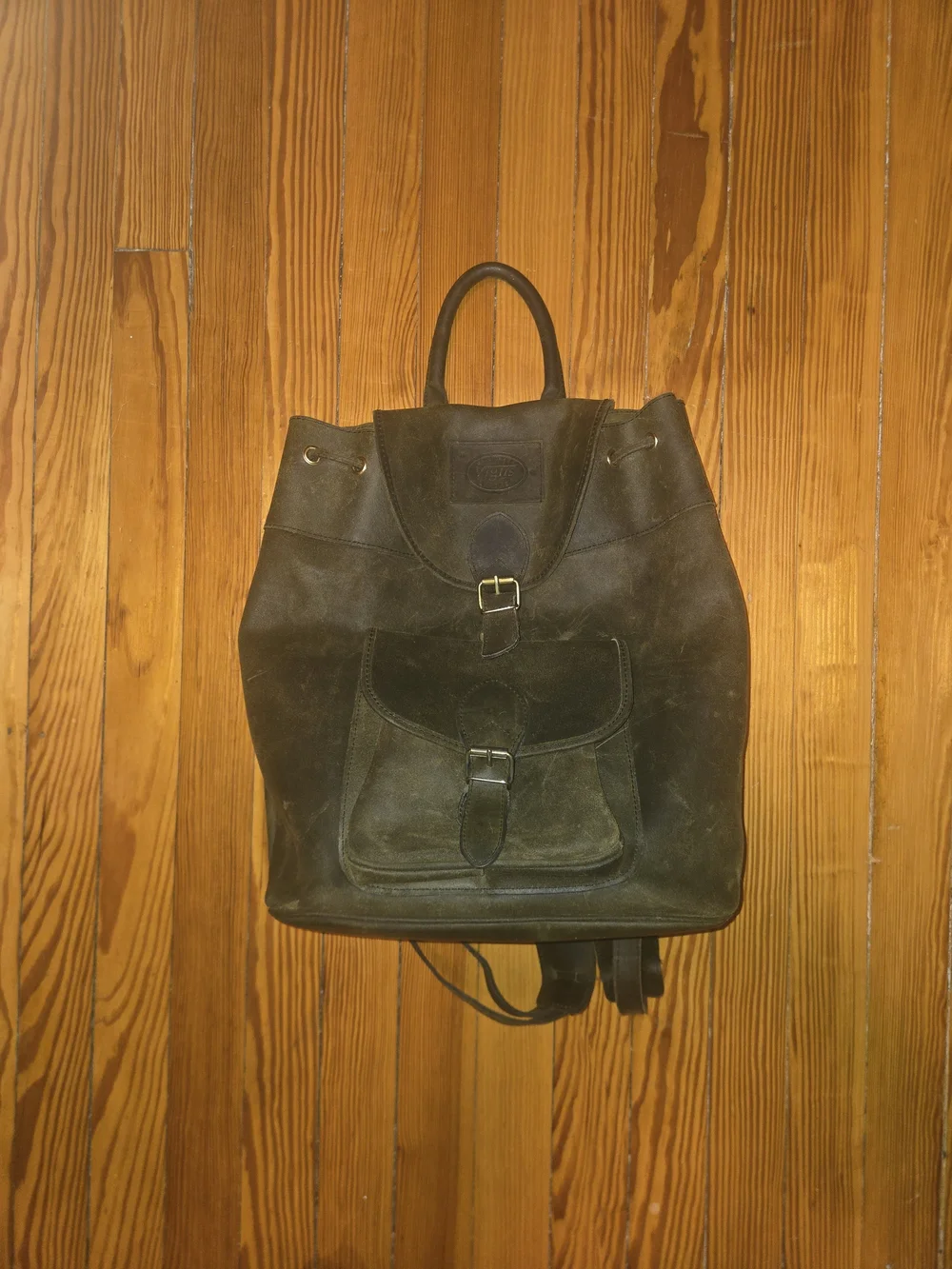 Dark Green Olive Genuine Cow Leather Backpack